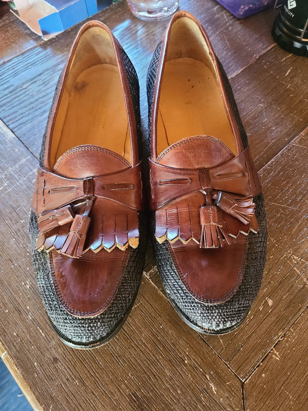 Johnston & Murphy Cellini Made in Italy Woven Leather Tassel Kiltie Loafers 10M